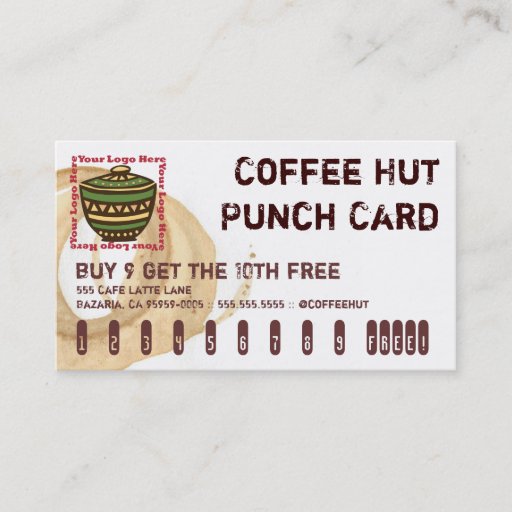 Customizable Coffee Stain Logo Drink Punch Card Business Card Template