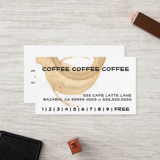 Customizable Coffee Stain Loyalty Punch Card Business Card Template