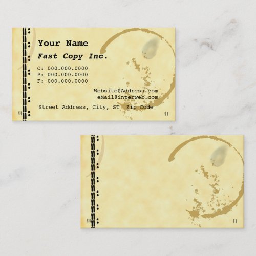 Coffee Stain Typewriter Grunge Business Cards