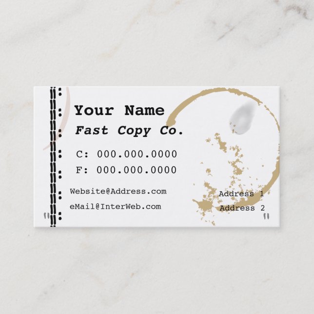 Coffee Stain Typewriter Grunge Business Cards (Front)