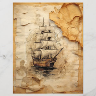 Coffee stained collage sail ship