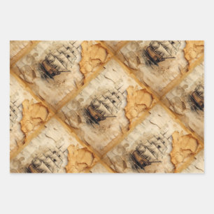 Coffee stained collage sail wrapping paper sheets