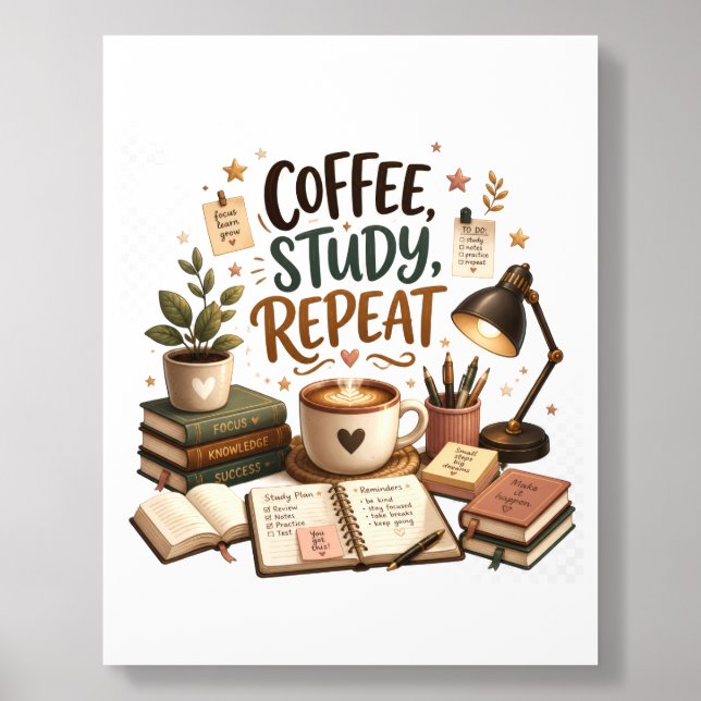Coffee Study Repeat Cozy Academic Study Room Acrylic Photo Tile (Front Set)