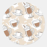 Coffee, sweet pattern classic round sticker