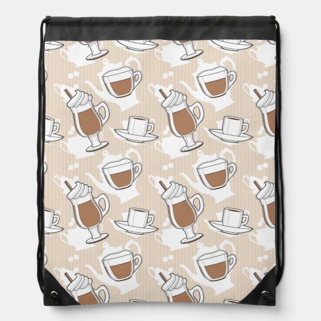 Coffee, sweet pattern drawstring bag (Front)