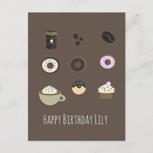 Coffee Sweets Happy Birthday Name Card