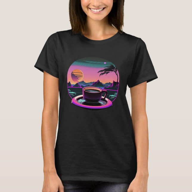 Coffee Synthwave 80s Retrowave Aesthetic T-Shirt (Front)