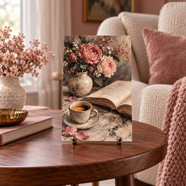 Coffee Table Flowers Art Print (4 x 6 inch unframed semi-gloss print. All paint textures are flat printed. Scene props not included.)