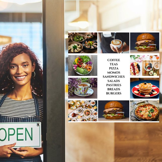 Coffee Tea Cafe Menu Custom Business Photo Collage Window Cling (Creator Uploaded)