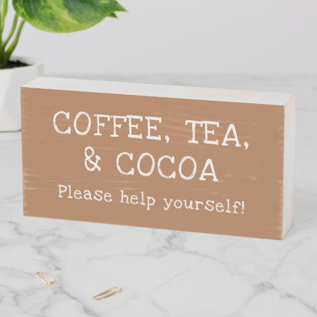 Coffee Tea Cocoa Brown Wood Box Sign (In Situ Horizontal)