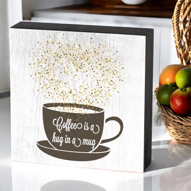 Coffee Tea Cup Quote Brown Wooden Box Sign (Creator Uploaded)