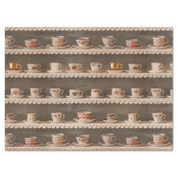 Coffee &amp; Tea Cups On A Shelf Cute Photo Pattern Tissue Paper