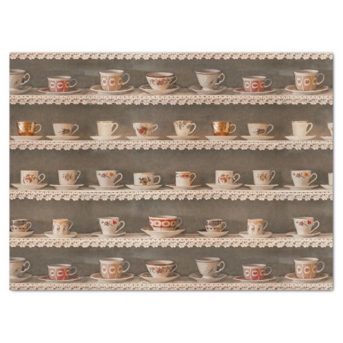 Coffee  Tea Cups On A Shelf Cute Photo Pattern Tissue Paper