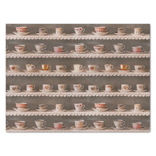 Coffee  Tea Cups On A Shelf Cute Photo Pattern Tissue Paper