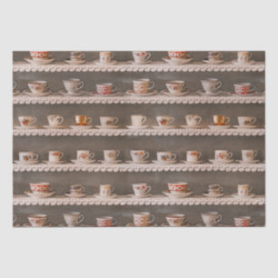 Coffee & Tea Cups On A Shelf Cute Photo Pattern Tissue Paper