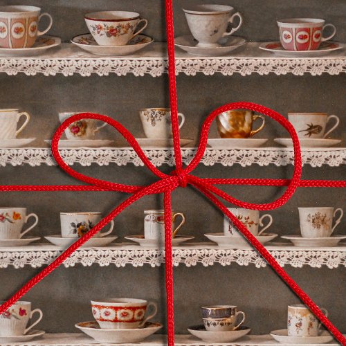 Coffee  Tea Cups On A Shelf Cute Photo Pattern Wrapping Paper
