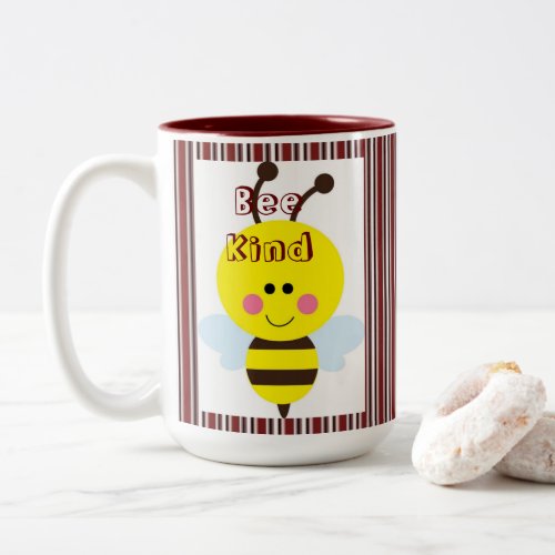 Coffee Tea Mugs Burgundy Stripe Bee Kind Bumblebe Two_Tone Coffee Mug