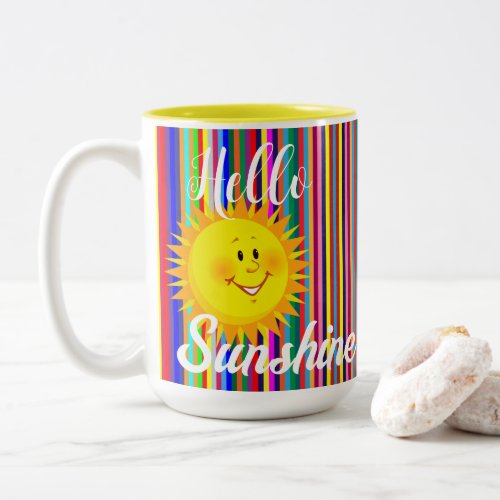 Coffee Tea Mugs Hello Sunshine Sun Stripes  Two_Tone Coffee Mug