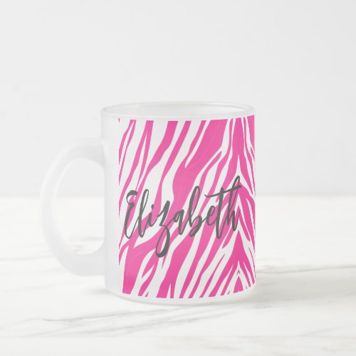 Coffee Tea Mugs Hot Pink Leopard  Frosted Glass Coffee Mug