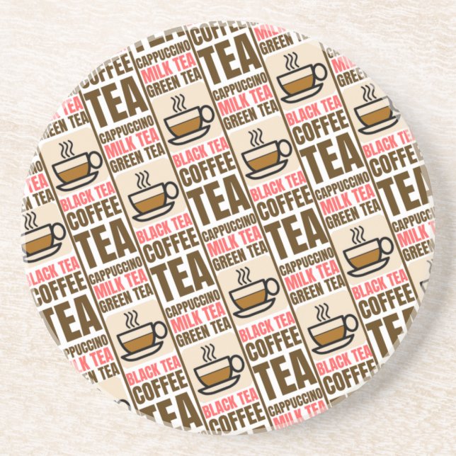 COFFEE TEA PATTERN, Sandstone Coaster (Front)
