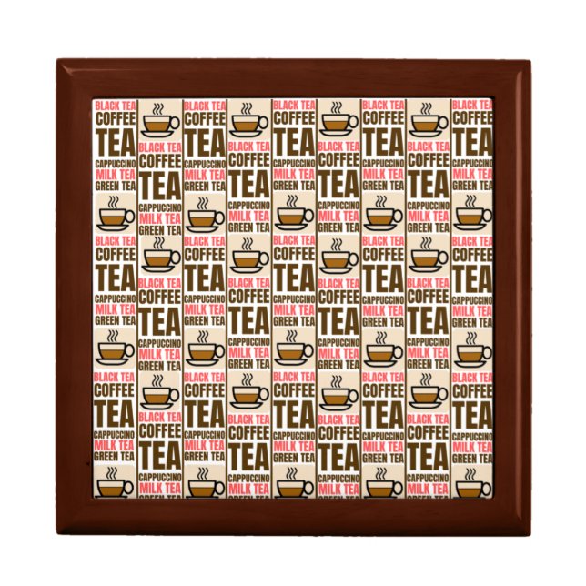 COFFEE TEA PATTERN, Wooden Jewelry Keepsake Box (Front)