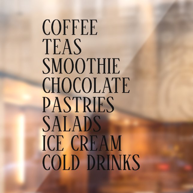 Coffee,Tea & Salads Window Vinyl –Transparent Food Window Cling (Sheet 2)