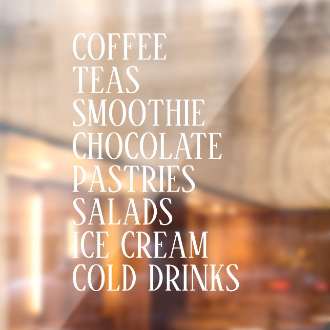 Coffee,Tea & Salads Window Vinyl –Transparent Food Window Cling (Sheet 2)
