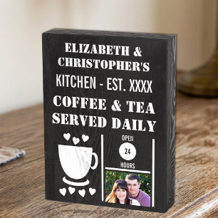 Coffee tea served kitchen names white black wooden box sign