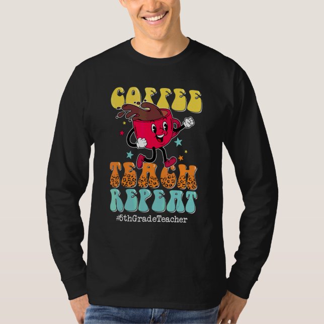 Coffee Teach Repeat 5th Grade Teacher Leopard Back T-Shirt (Front)