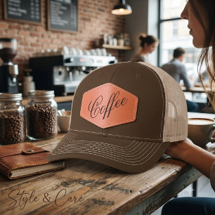 Coffee Text Mark Leather Patch Hat Casual Everyday