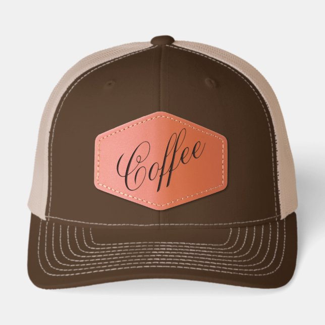 Coffee Text Mark Leather Patch Hat Casual Everyday (Front)