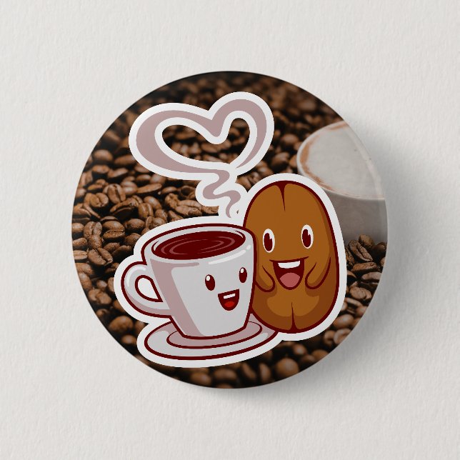 Coffee Thank You Sticker Brown Beans Style Button (Front)
