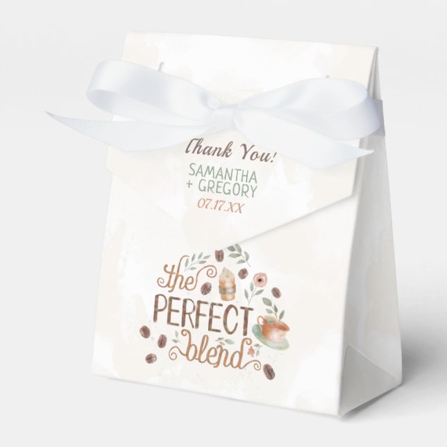 Coffee The Perfect Blend Bridal Wedding Shower Favor Boxes (Front Side)