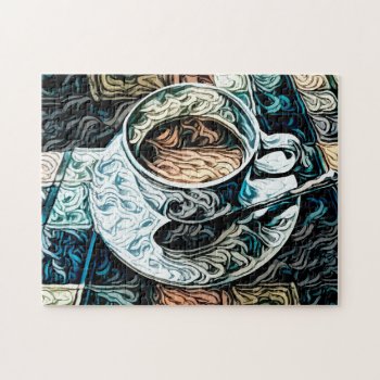 Coffee Theme Artistic Still Life Painting Jigsaw Puzzle by idesigncafe at Zazzle