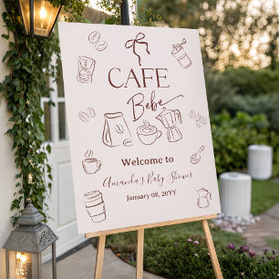 Coffee Theme Beige Cafe Bebe Baby Shower Welcome Foam Board