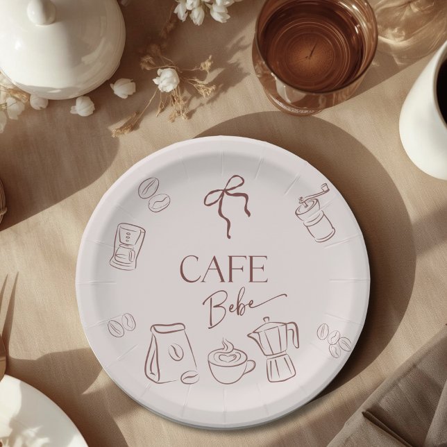 Coffee Theme Beige Cafe Bebe Brewing Baby Shower Paper Plates (Creator Uploaded)