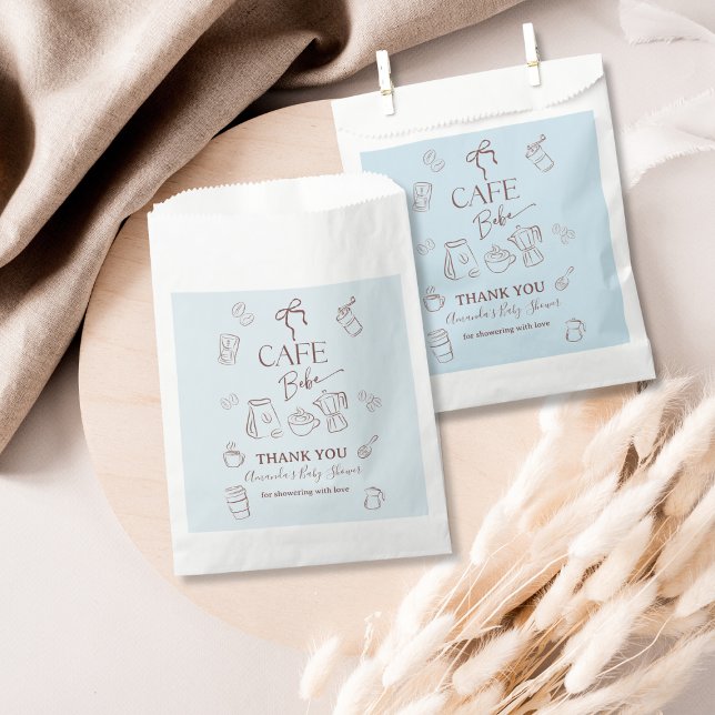 Coffee Theme Blue Bow Cafe Bebe Boy Baby Shower Favor Bag (Creator Uploaded)
