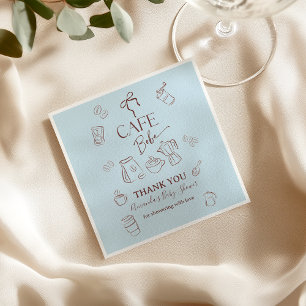 Coffee Theme Blue Bow Cafe Bebe Boy Baby Shower Napkins
