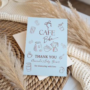 Coffee Theme Blue Bow Cafe Bebe Boy Baby Shower Thank You Card