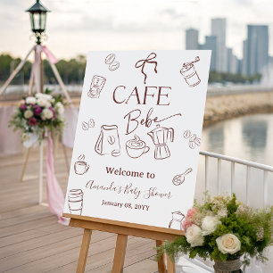 Coffee Theme Bow Cafe Bebe Baby Shower Welcome Foam Board