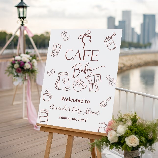 Coffee Theme Bow Cafe Bebe Baby Shower Welcome Foam Board (Creator Uploaded)