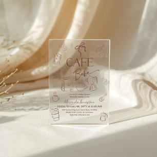Coffee Theme Bow Cafe Bebe Brewing Baby Shower Acrylic Invitations