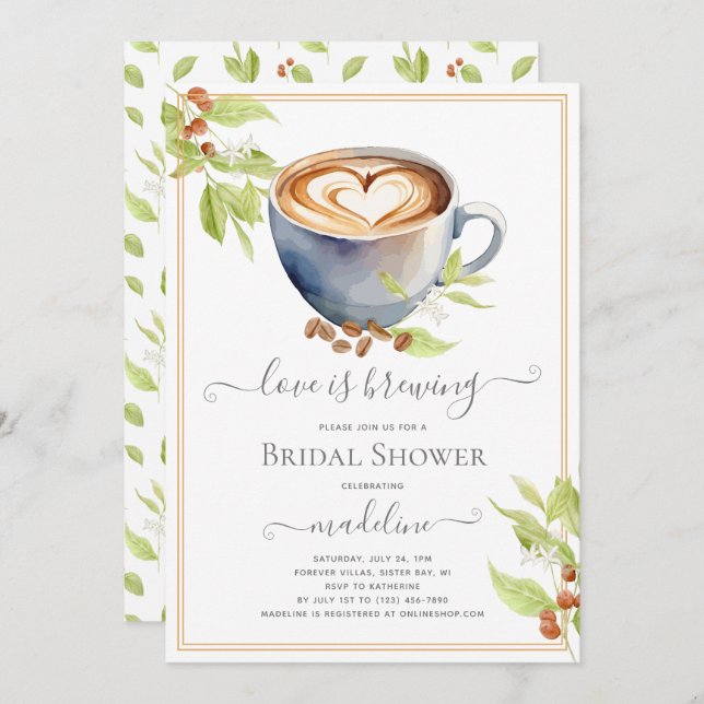 Coffee Theme Bridal Shower Invitation (Front/Back)