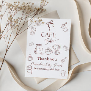 Coffee Theme Cafe Bebe Brewing Bow Baby Shower Thank You Card