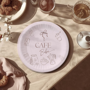 Coffee Theme Pink Bow Cafe Bebe Girl Baby Shower Paper Plates