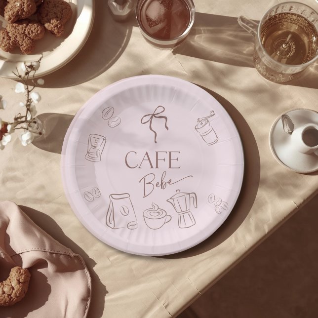Coffee Theme Pink Bow Cafe Bebe Girl Baby Shower Paper Plates (Creator Uploaded)