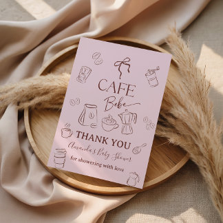 Coffee Theme Pink Bow Cafe Bebe Girl Baby Shower Thank You Card