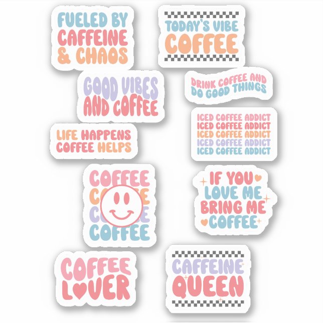 Coffee Theme Quotes Retro Aesthetic Sticker (Front)