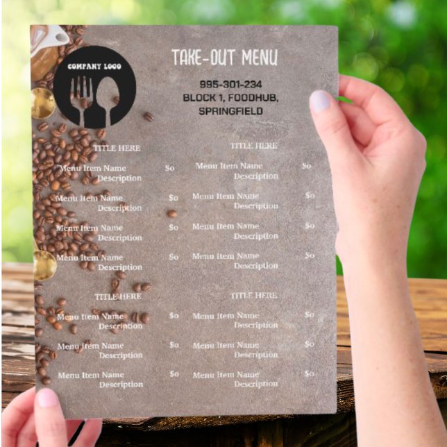 Coffee Theme Restaurant Take Out Menu with QR Code Flyer (Creator Uploaded)