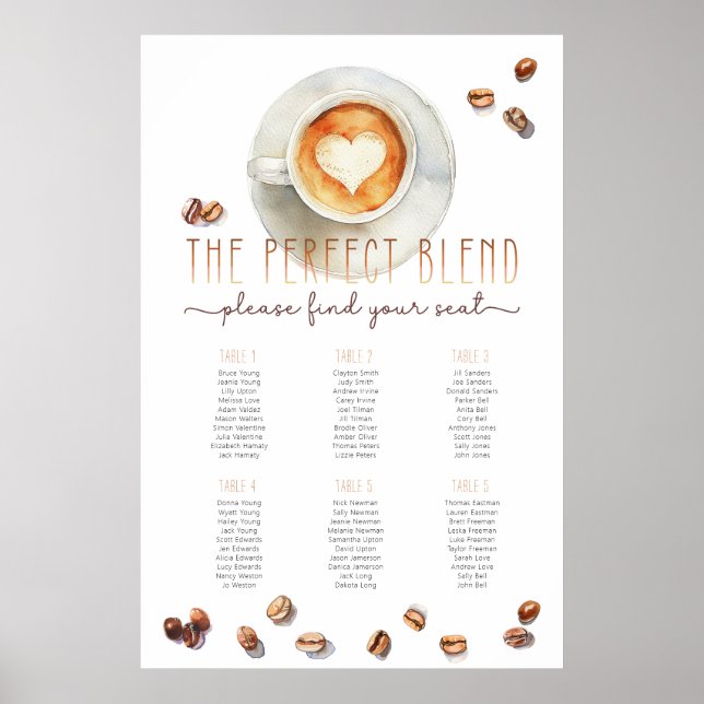 Coffee Theme Seating Chart | Bridal or Baby Shower (Front)